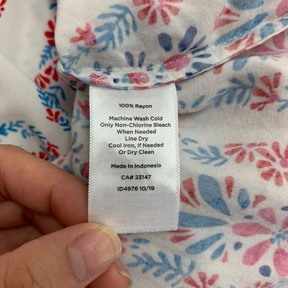 Talbots Blouse Womens M Medium White Blue Shirred Notch Floral Peasant Paisley - Picture 11 of 14